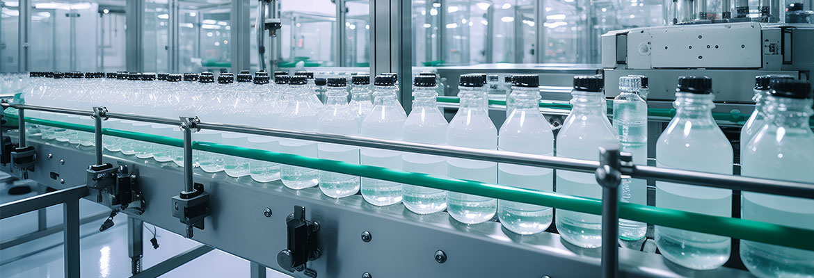 Conveyor belt with medication bottles